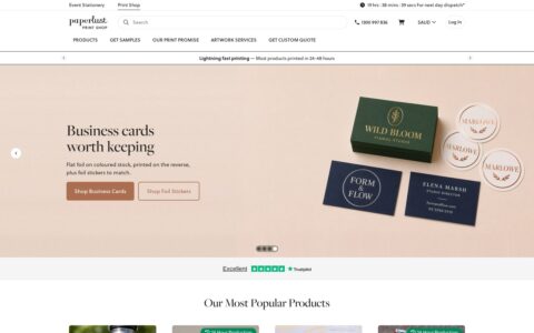 Paperlust Print Shop homepage, desktop
