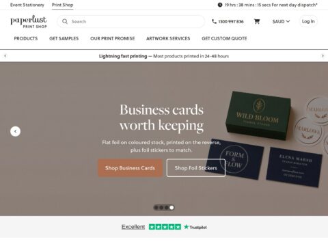 Paperlust Print Shop homepage, tablet